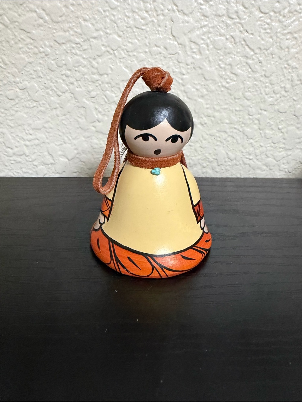 Hand-Painted Native Ceramic Bell Ornament in Yellow and Orange